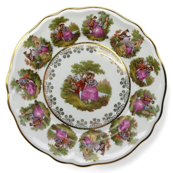 GLORIA BAVARIA Bayreuth Pedestal Cake Stand With Romantic Scene 12" Vintage - Picture 3 of 11